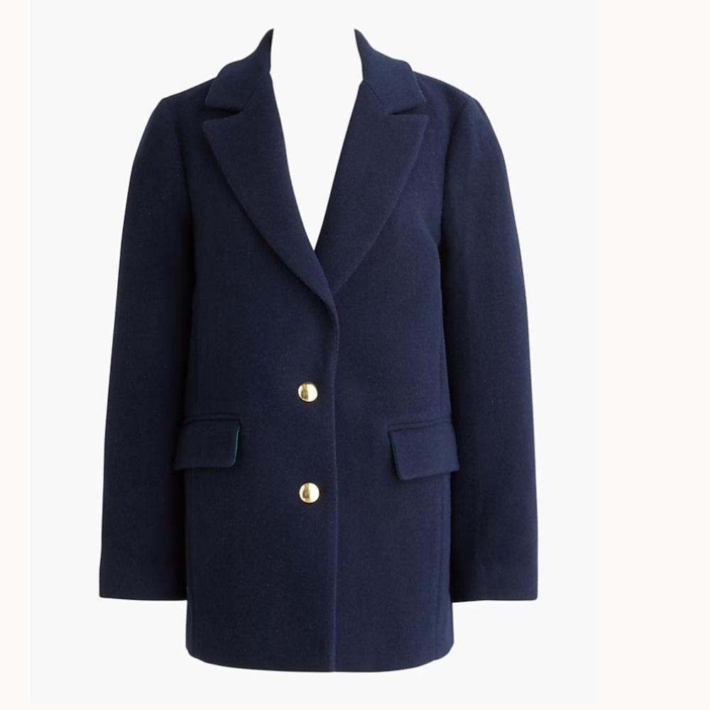 J.Crew Wool Blend Blazer Coat Womens Sz 6 Navy CD829 Gold Button Classic Preppy